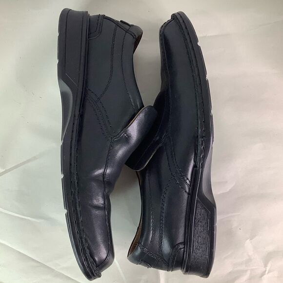 CLARKS COLLECTION Cushion Ortholite Black Leather Oxford Slip On Shoes Sz 11 - Picture 3 of 10